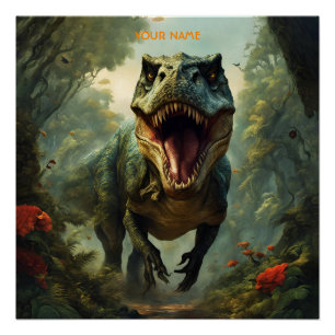 Póster Fantasy Cute Vivid Flores Majestic T-Rex