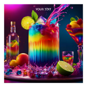 Póster Fantasy Cute Vivid Frutos de Cócteles Arcoiris