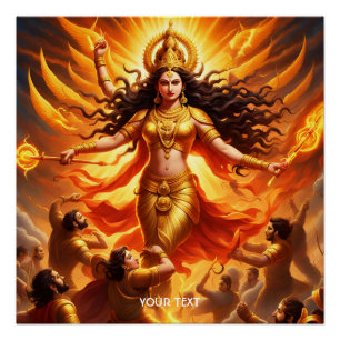 Póster Fantasy Cute Vivid Goddess Durga Battle