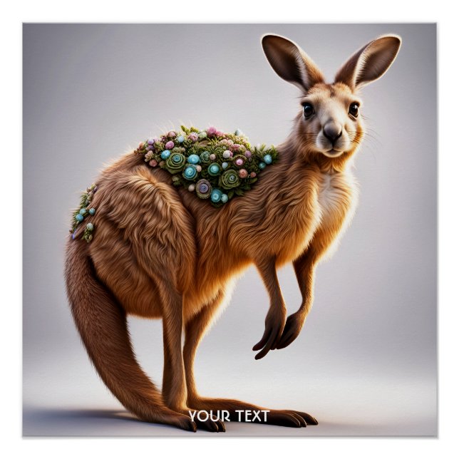Póster Fantasy Cute Vivid Kangaroo Portrait Flowers (Anverso)