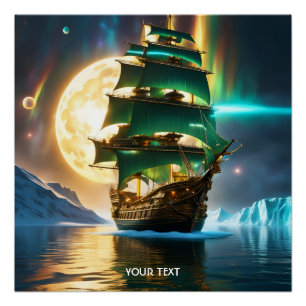 Póster Fantasy Cute Vivid Sea Ship Moon