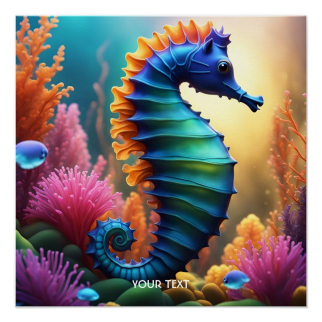 Póster Fantasy Cute Vivid Seahorse Flowers (Anverso)