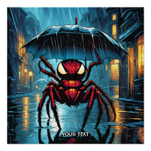 Póster Fantasy Cute Vivid Spider Rain de paraguas