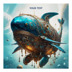 Póster Fantasy Cute Vivid Steampunk Whale Sea