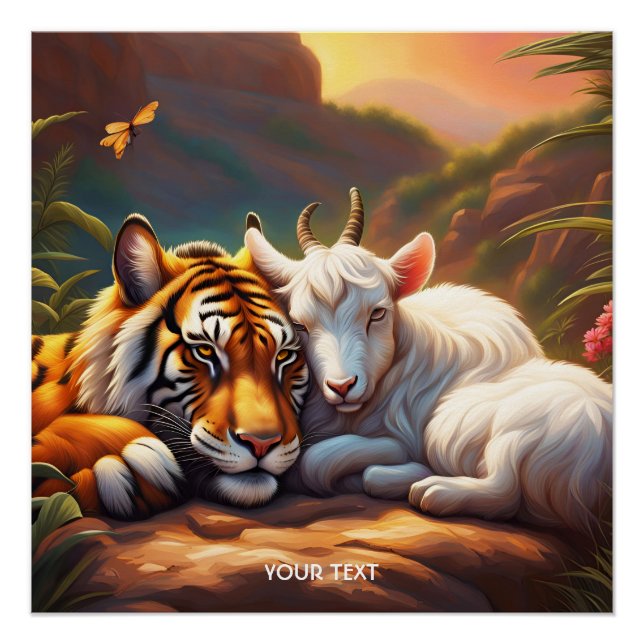 Póster Fantasy Cute Viviente Durmiendo Cabra Tigre (Anverso)