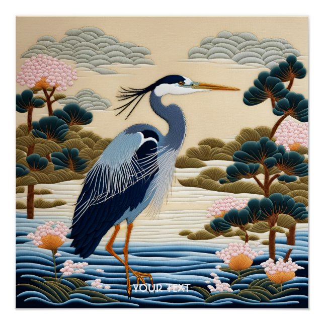 Póster Fantasy Cute Viviente Heron Blue japonés (Anverso)