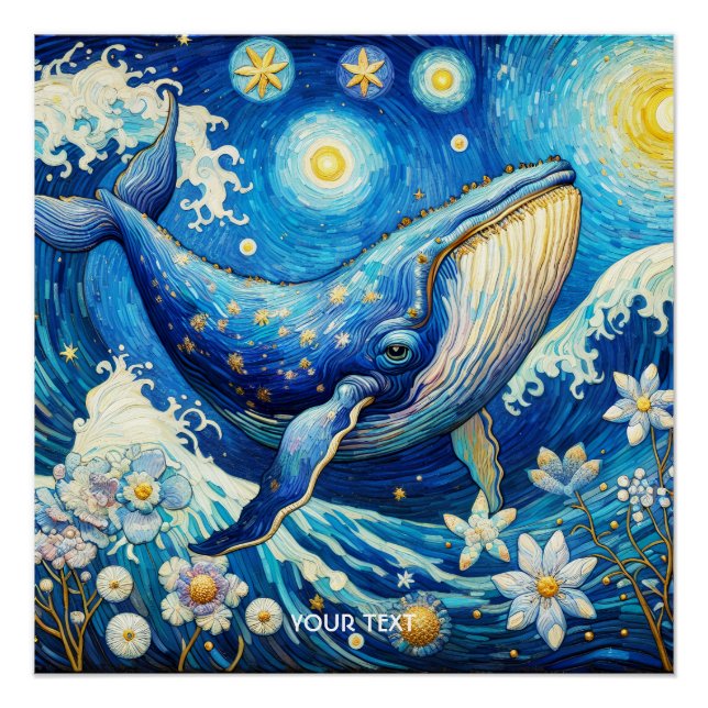 Póster Fantasy Cute Whale Stars Sea (Anverso)