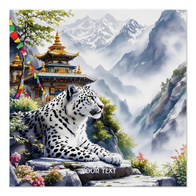 Póster Fantasy Cute White Leopard Mountains (Anverso)