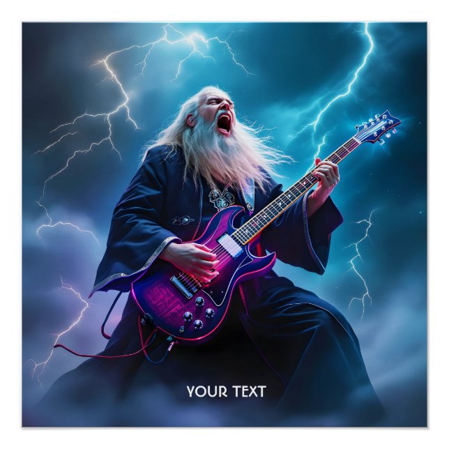 Póster Fantasy Cute Wizard Jugando guitarra (Anverso)