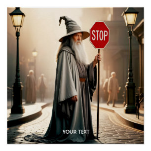 Póster Fantasy Cute Wizard Rótulo Stop