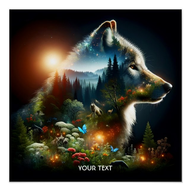 Póster Fantasy Cute Wolf Doble exposición (Anverso)