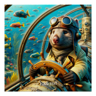 Póster Fantasy Cute Wombat Pilot Subacuático