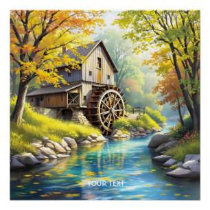 Póster Fantasy Cute Wooden Watermill