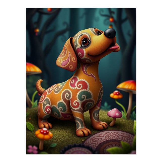 Póster Fantasy Dachshund Arte de cachorro (Anverso)