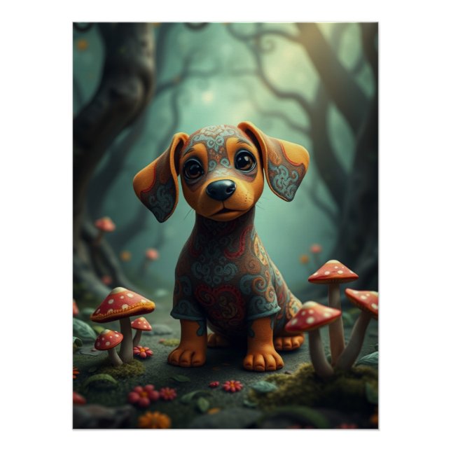 Póster Fantasy Dachshund Arte de cachorro (Anverso)