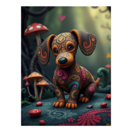 Póster Fantasy Dachshund Arte de cachorro