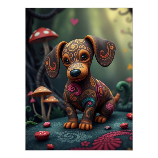 Póster Fantasy Dachshund Arte de cachorro (Anverso)