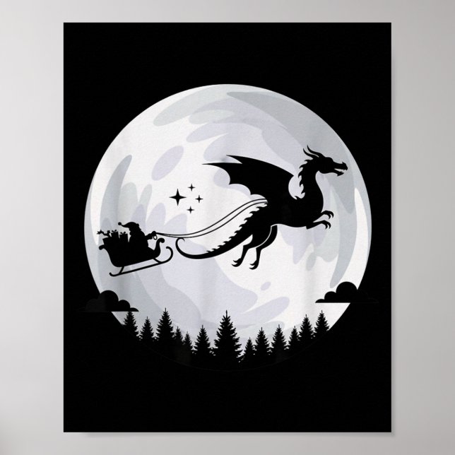 Póster Fantasy Dragon Moon Sleigh, Santa Pulled By Dragon (Frente)