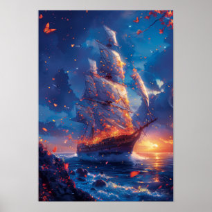Póster Fantasy Dragonfly Ship Poster