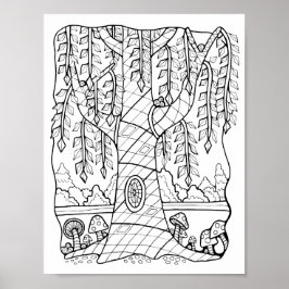 Póster Fantasy Forest Willow Tree Colour Page Art