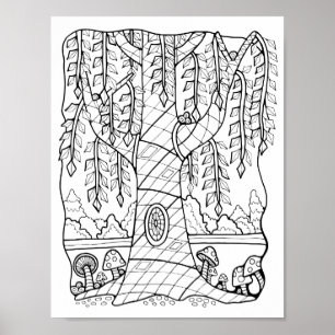 Póster Fantasy Forest Willow Tree Colour Page Art