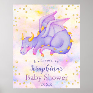 Póster Fantasy Girls Purple Dragon Baby Shower Welcome