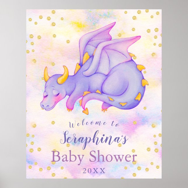 Póster Fantasy Girls Purple Dragon Baby Shower Welcome (Frente)