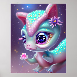 Póster Fantasy Kawaii lindo y adorable bebé dinosaurio