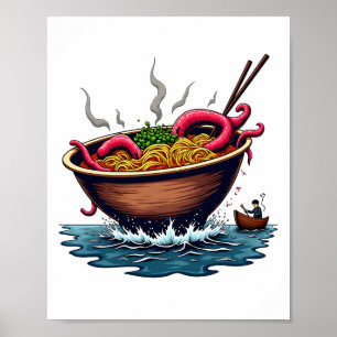 Póster Fantasy Kraken Ramen Monster Bowl