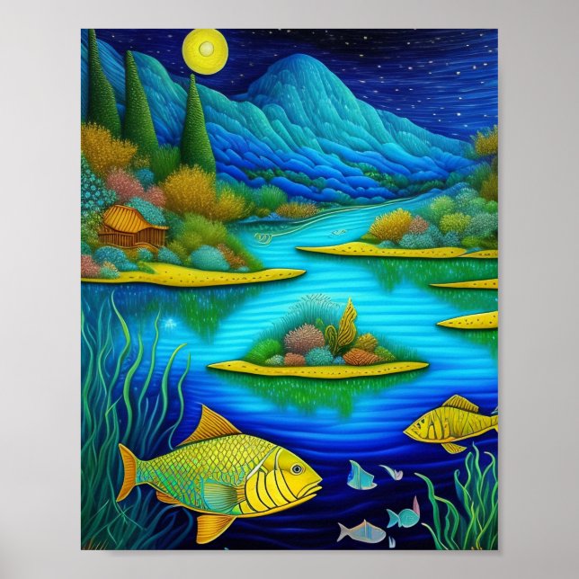 Póster Fantasy Lake Fish Art Print (Frente)