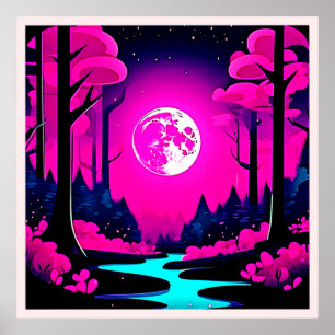 Póster Fantasy Moonlit Woods Art
