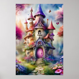 Póster Fantasy Mushroom House Poster