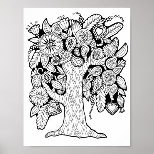 Póster Fantasy Paisley Flower Tree Colour Page Art