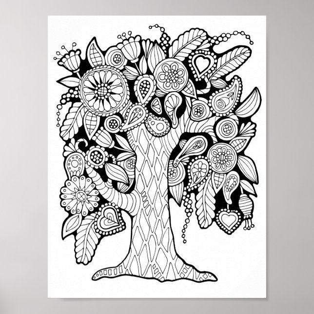 Póster Fantasy Paisley Flower Tree Colour Page Art (Frente)