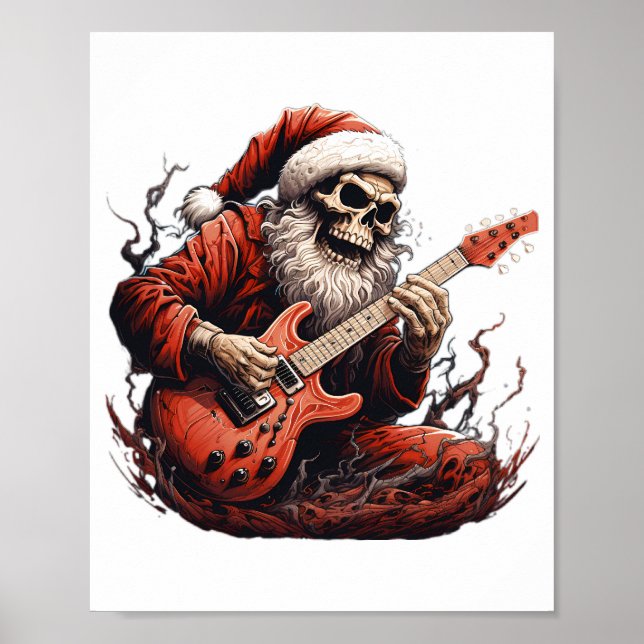 Póster Fantasy Skeleton Santa Jugando Guitar Woods (Frente)