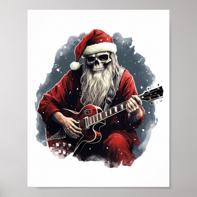 Póster Fantasy Skeleton Santa Jugando Noche de Guitarra (Frente)