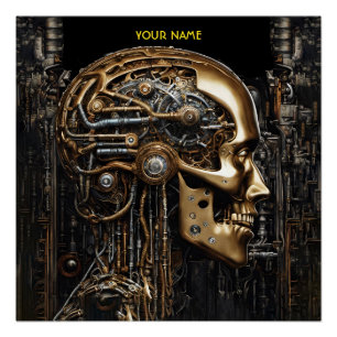 Póster Fantasy Steampunk Cyborg Brain