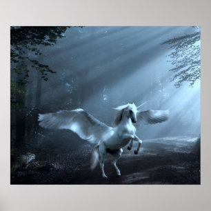 Póster Fantasy Unicorn in Forest