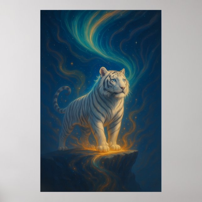 Póster Fantasy White Tiger – Mystic Aura Series | ManJian (Frente)