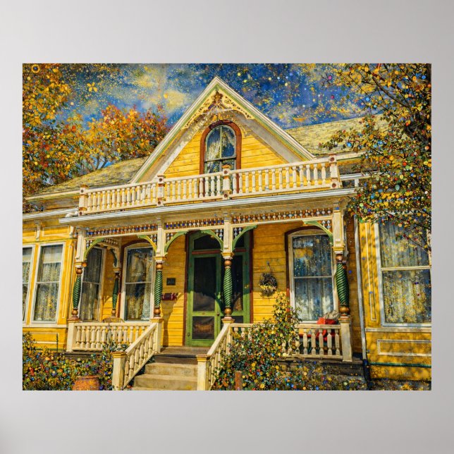 Póster Fantasy Yellow Victorian House (Frente)