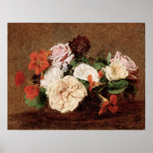 Póster Fantin-Latour - Rosas y Capuchinas en un Jarrón