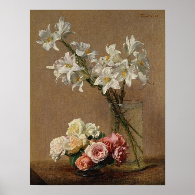 Póster Fantin-Latour - Rosas y Lirios (Frente)