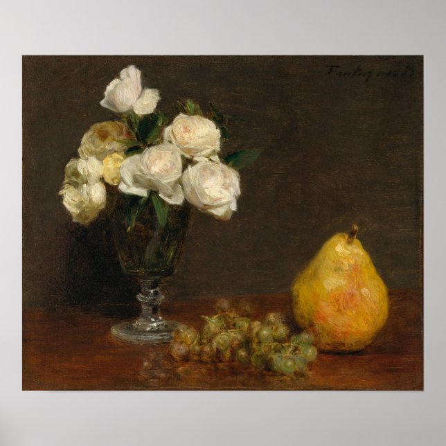 Póster Fantin-Latour - Todavía La Vida Con Rosas Y Fruta (Frente)