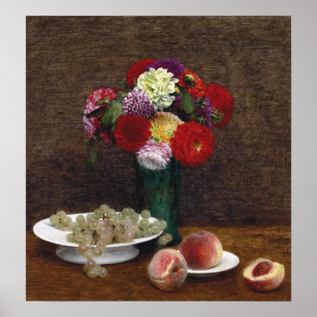 Póster Fantin-Latour - Uvas Y Melocotones Dahlias (Frente)