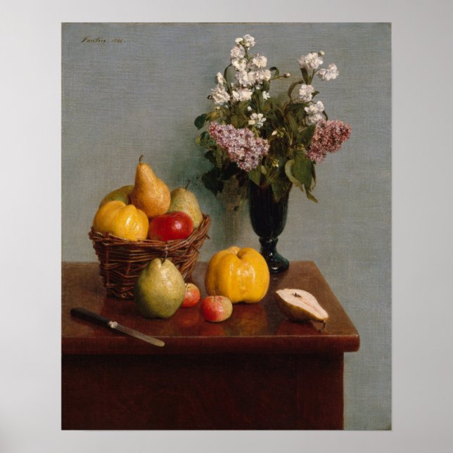 Póster Fantin-Latour - Vida fija con flores y fruta (Frente)