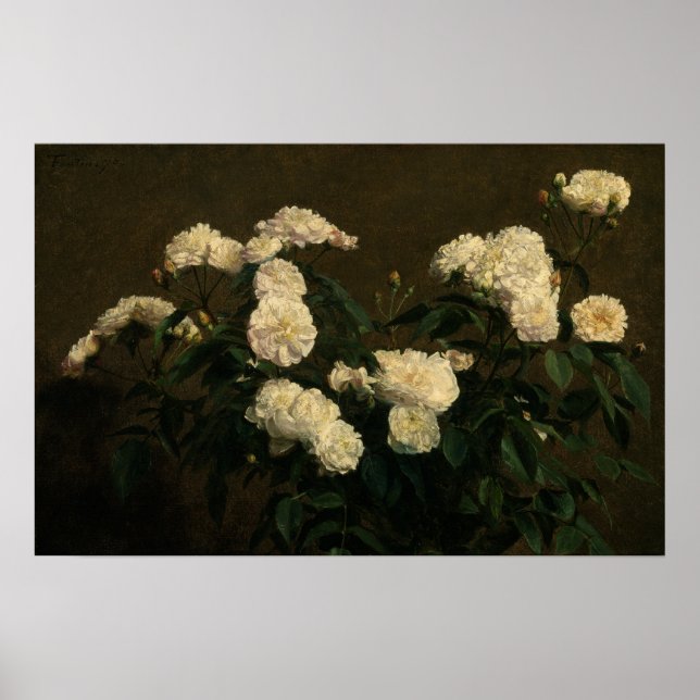 Póster Fantin-Latour - Vida fija de rosas blancas (Frente)
