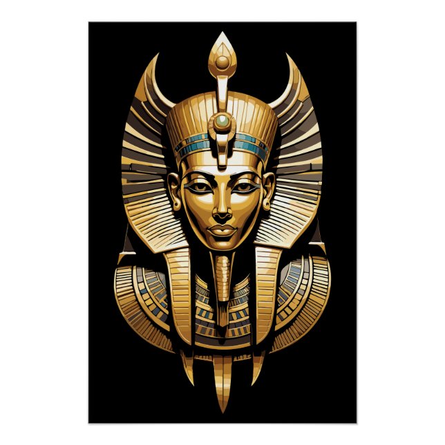 Póster Faraón Dorado con tocado real Arte (Anverso)