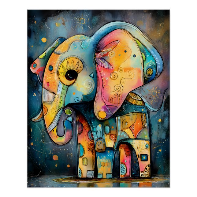 Póster Farbenfroher abstrakter Elefant mit bunten Mustern (Anverso)