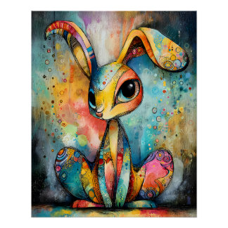 Póster Farbenfroher Fantasie-Hase in bunten Farben