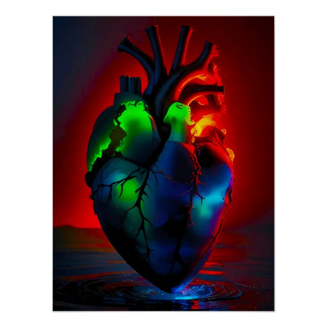 Póster Farbig leuchtendes Herz über Wasser (Anverso)